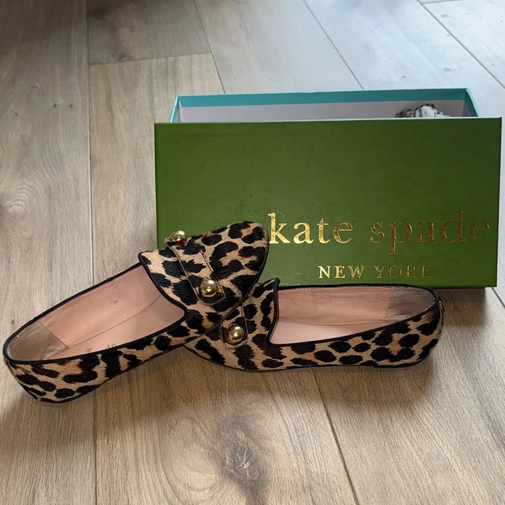 KATE SPADE NEW YORK Sutton Loafers Leopard Print Calf Hair Ballet Flat Shoes - Picture 1 of 6